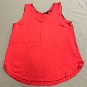 Jeanne Pierre Wms Tank Top Shell XL Coral Cotton Knit V-Neck Curved Hem Preppy